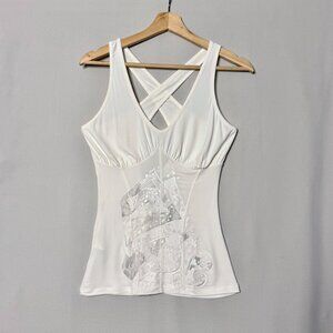 Vintage Vivienne Westwood Save The Queen White Embroidered V-Neck Tank  Top Larg